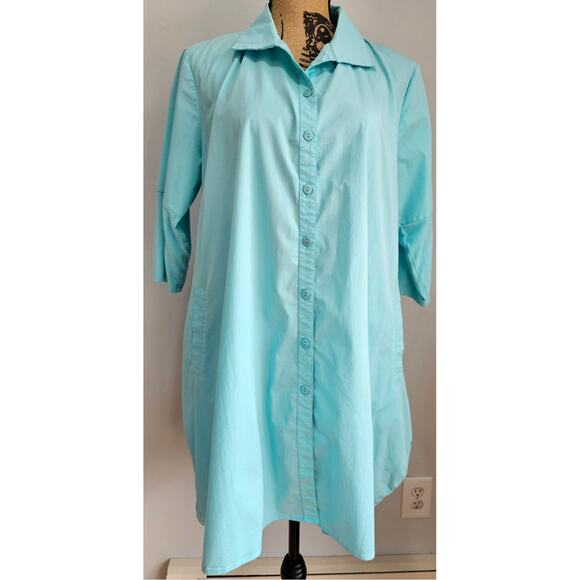 Stella Carakasi Tops - Stella Carakasi Button-Down Tunic Shirt Tulip Pockets Turquoise Jersey Back Sz M
